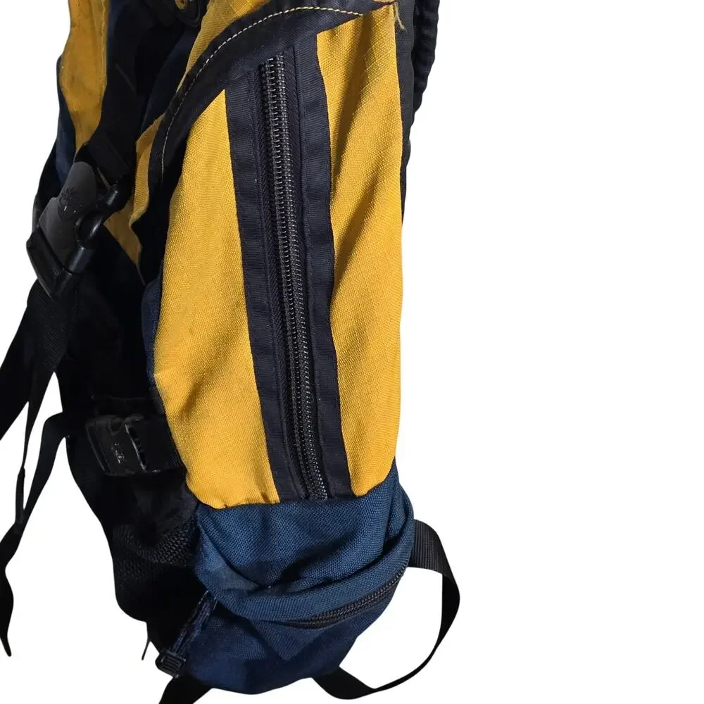 Timberland Vintage Backpack Blue & Yellow Colorblock Hiking Bag Day Pack